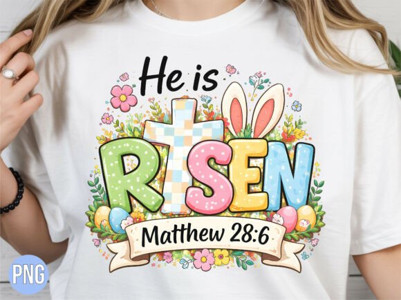 Christian He is Risen Bunny Easter PNG T-Shirt Designs