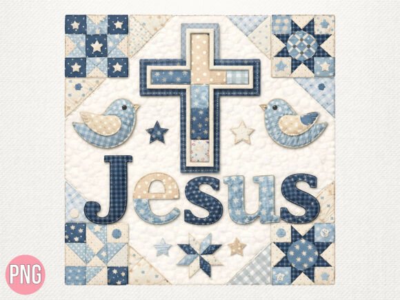 Christian Jesus Quilt Cross Art USA PNG T-Shirt Designs