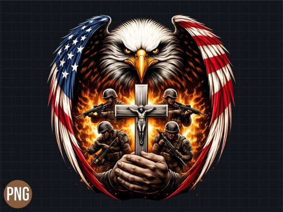 Christian Soldier Cross Eagle Wings PNG: T-Shirt Designs
