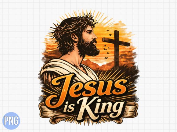 Esus is King Sunset Christian Cross PNG — T-Shirt Designs