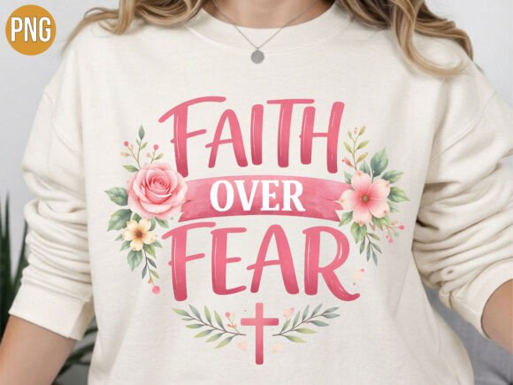 Faith over Fear Christian Floral PNG T-Shirt Designs