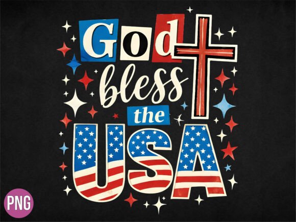 God Bless the USA Christian Cross PNG for T-Shirt Designs