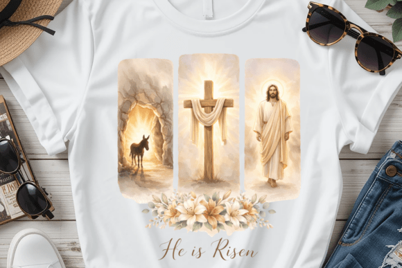 He is Risen Christian Cross Jesus PNG for T-Shirt Designs