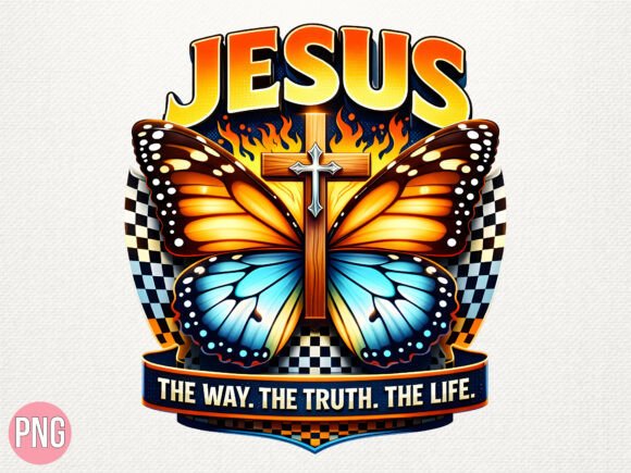 Jesus Butterfly Religious Cross PNG for T-Shirt Designs