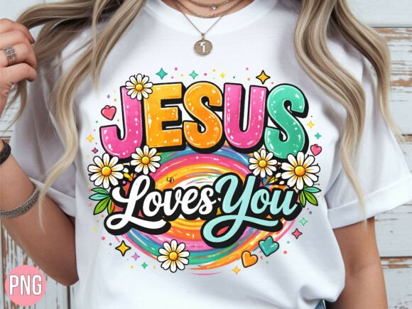 Jesus Loves You Floral Retro Shirt PNG & T-Shirt Designs