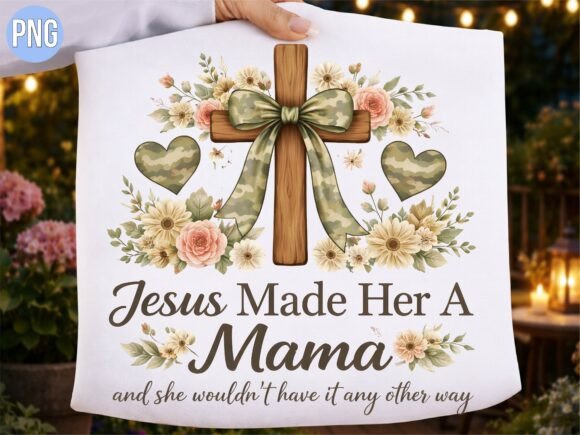 Jesus Made Her a Mama Floral Cross PNG — T-Shirt Designs