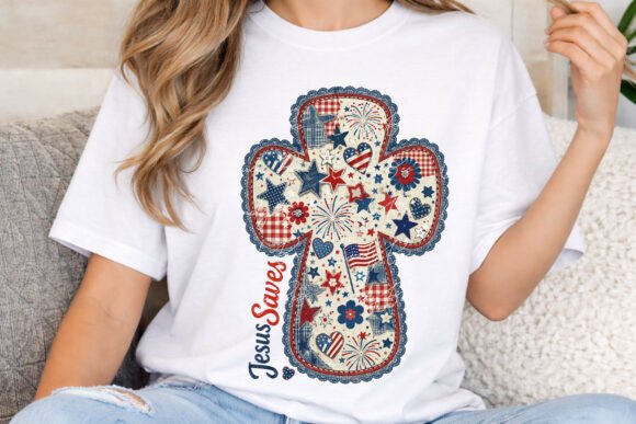 Jesus Saves PNG Patriotic Cross Design