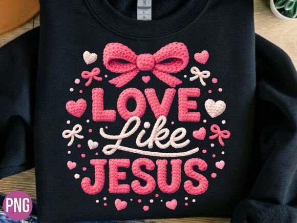 Love Like Jesus Pink Crochet Heart PNG for T-Shirt Designs
