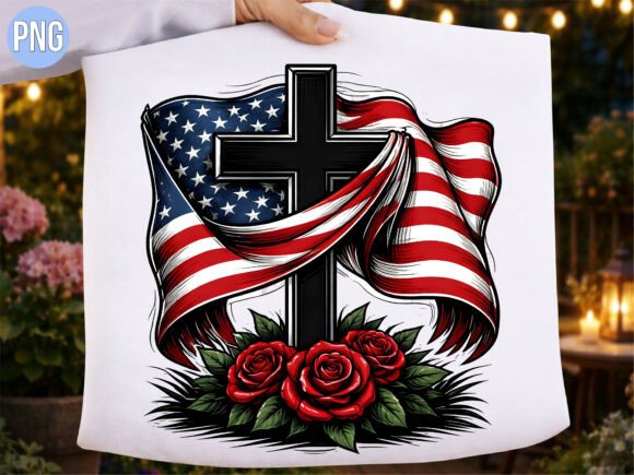 Patriotic Christian Cross USA PNG for T-Shirt Designs