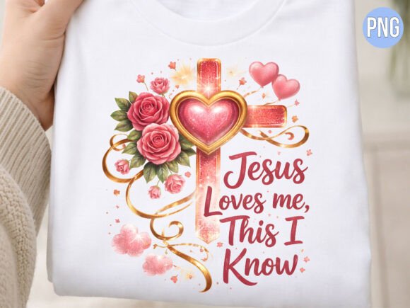 Religious Jesus Loves Me Heart Rose PNG T-Shirt Designs